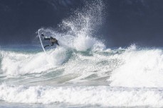 Reuben Morrison in action at a remote beach break in the Catlins, New Zealand. Photo: Derek Morrison