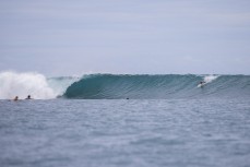 The lineup during a September swell at Lance's Lefts in the Mentawais Island chain, Western Sumatra, Indonesia.