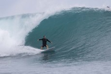 Brett Wood lines up a section during a September swell at Lance's Lefts in the Mentawais Island chain, Western Sumatra, Indonesia.