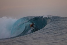 Keo Morrison gets barreled at the Mentawai Islands, Sumatra, Indonesia.