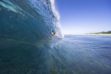 Reuben Lyons gets barrelled at a remote reefbreak in the Mentawai Islands, Sumatra, Indonesia.