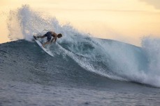 Keo Morrison unwinds at a remote reef in the Mentawai Islands, Sumatra, Indonesia.