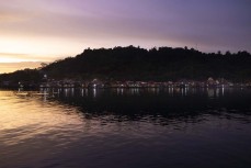 The lights of Sikakap at dusk in the Mentawai Islands, Sumatra, Indonesia.