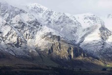 Fresh snow on the hills around Queenstown, New Zealand.