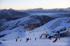 Night skiing at Coronet Peak ski field, Queenstown, Central Otago, New Zealand.
