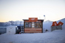 Aperol Spritz Ice Bar at Coronet Peak ski field, Queenstown, Central Otago, New Zealand.