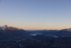 Lake Wakatipu at dusk from Coronet Peak ski field, Queenstown, Central Otago, New Zealand.