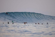 The pack at a popular wave in the Mentawai Islands, Sumatra, Indonesia.