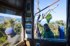Rough, temporary, campsite during a heli-surf trip to Big Bay, West Coast, New Zealand. 