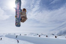 Zephyr Lovelock makes the most of life during the Mini Pipe World Champs held in spring at Cardrona ski field, Cardrona Valley, Wanaka, New Zealand.