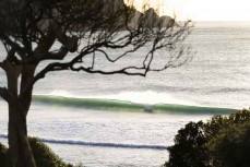 Morning glow as peaks wander in at a remote beach break in the Catlins, New Zealand. Photo: Derek Morrison