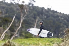 Jack Higgins at a remote beach break in the Catlins, New Zealand. Photo: Derek Morrison