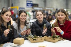 Seafood lovers, from left: Nat, Kyla, Lily and Taya, at the 2025 Port Chalmers Seafood Festival held at Port Otago Passenger Terminal, Port Chalmers, Dunedin, New Zealand.Photo: Derek Morrison