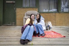 American travellers Hayley (left) and Izzy at a remote beach break on the Catlins coast, Otago, New Zealand. Photo: Derek Morrison