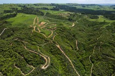Aerial view of trails and the motocross tracks at Moto Central near Huntly, Waikato, New Zealand. Photo: Derek Morrison