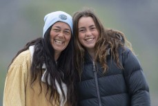 Marama Pou and her daughter Keita Thomas checking the waves at Blackhead, Dunedin, New Zealand.Photo: Derek Morrison