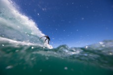 Dane Robertson in the spray during a fun swell at Blackhead, Dunedin, New Zealand. Photo: Derek Morrison