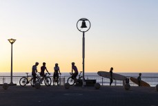 A group of cyclists (from left) Christopher Mills, Sarah-Jayne Guest, Orla Dunlop and Grayson Westgate meet at St Clair Beach before a ride on the cycle paths around St Clair and the Otago Harbour in Dunedin, Otago, New Zealand. Photo: Derek Morrison