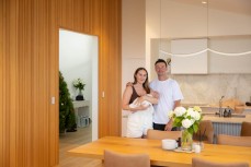 CML Gas Gas pro motocross rider Cody Cooper at home with his wife Kiri and newborn baby Iris, Papamoa, Bay of Plenty, New Zealand. Photo: MNZ/Derek Morrison