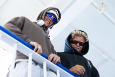 Cousins Reuben and Keo Morrison crossing over from Picton to Wellington on the Bluebridge ferry through the Marlborough Sounds, New Zealand.Photo: Derek Morrison
