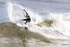 Jai Earnshaw at the Westport Breakwater, Westport, West Coast, New Zealand.