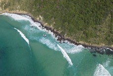 Aerial views of Allans Beach on the Otago Peninsula, Dunedin, New Zealand.