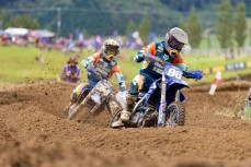 Althern JCR Yamaha's two MX2 riders 16-year-old Hayden Draper (96) and Waikato farmer James Scott (108) battle at Round 4 of the 2026 Yamaha New Zealand Motocross Championships held at Rotorua Motorcycle Club's Motocross Track, Horohoro Bluffs, Rotorua, Ne