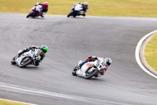 Luca Durning #12 and Rogan Chandler #15 battle at Motofest Round 3 of the 2026 New Zealand Super Bike Championships held at Hampton Downs, Te Kauwhata, Waikato, New Zealand, March 7-8, 2026. Photo: MNZ/Derek Morrison
