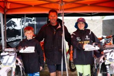 Track owner Dean Baird with his son's Ryder (left) and Jesse at the 2026 New Zealand Junior Motocross Championships held at the Brookhaven Motocross Training Facility in Leeston, Canterbury, New Zealand, April 10-12, 2026. Photo: MNZ/Derek Morrison