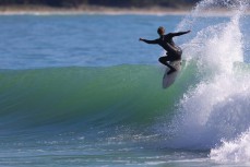 Baxter Hilson during a swell on the north coast of Dunedin, New Zealand.