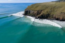 The lineup during a swell on the north coast of Dunedin, New Zealand.