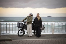 Pipiata Ritchie and Alaia Mattingly post-surf at St Clair, Dunedin, New Zealand.Photo: Derek Morrison