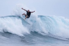 Dave Lyons makes the most of a fun right in the Mentawai Islands, Sumatra, Indonesia.