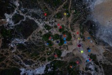 Visitors make camp overnight near the crater of Mt Sibayak (2212m) near Bergastagi, Northern Sumatra, Indonesia.