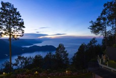 Sunrise view of Lake Toba from Taman Simalem in the Merek Hills, Lake Toba, Northern Sumatra, Indonesia.