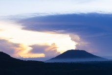 Sunrise view of volcano country from Taman Simalem in the Merek Hills, Lake Toba, Northern Sumatra, Indonesia.