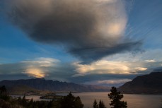 Cloud formations over the Remarkables and the southern end of Lake Wakatipu, Queenstown, New Zealand. 